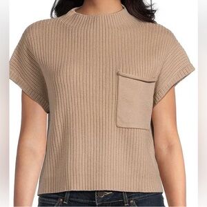 Blu Pepper Knit Mock Neck Front Pocket Short Sleeve Sweater Size Large